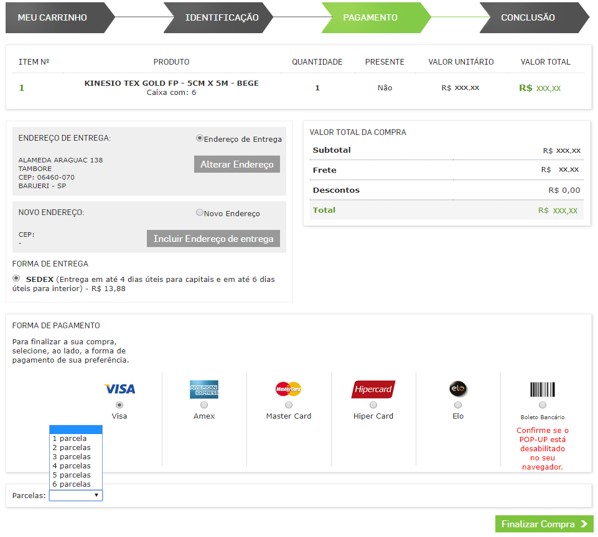 Formulário de finalização da compra